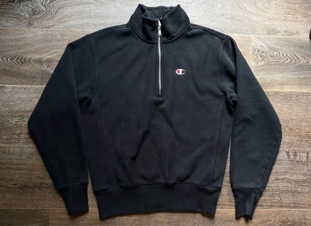 Men’s Champion Black Reverse Weave 1/4 Zip Pullover Sweatshirt Size Small